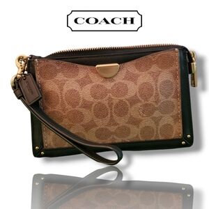 Coach Dreamer Signature Canvas Black & Brown Clutch Wristlet 73958 COA Included